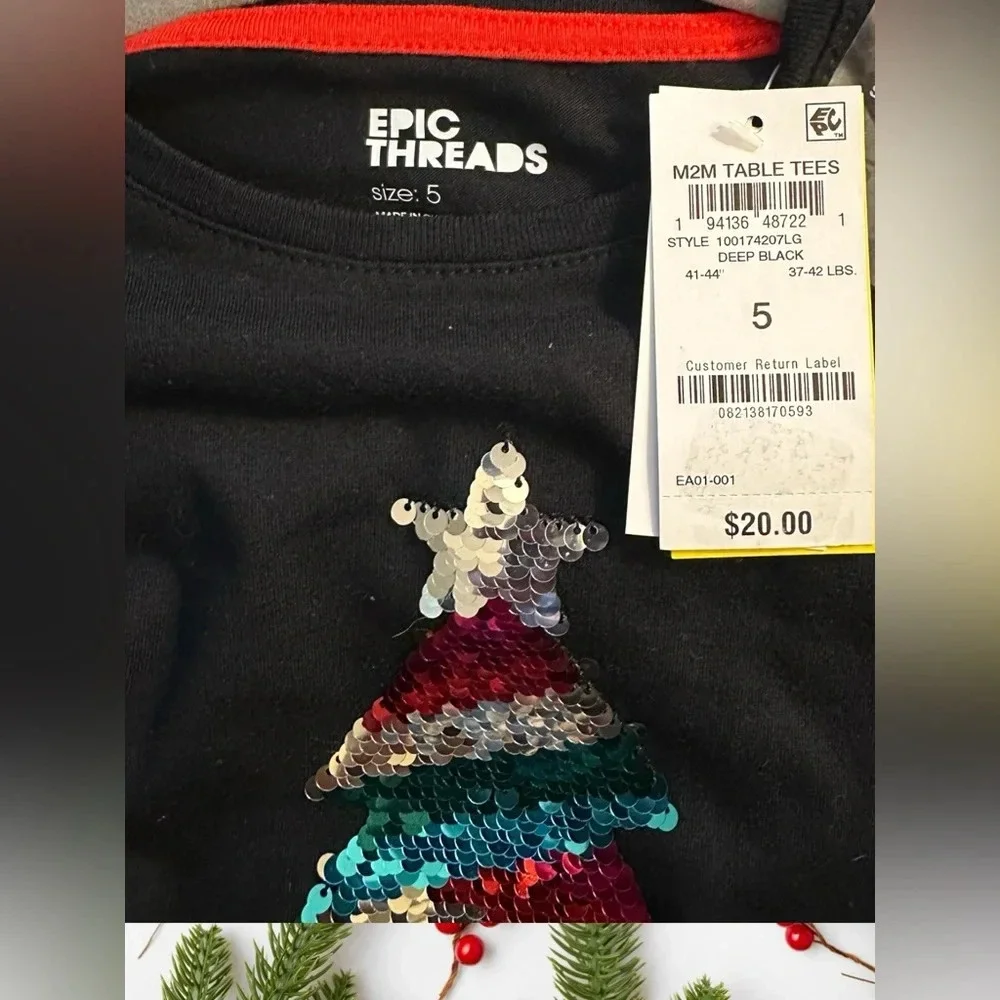 Epic Threads Black Long Sleeve with Sequin Tree Design